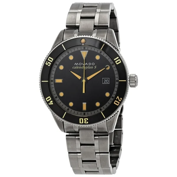 Movado Heritage Calendoplan Black Dial Silver Steel Strap Watch For Men - 3650095