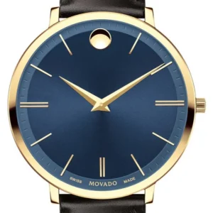 movado-ultra-slim-0607092-11177325 Movado Ultra Slim Blue Dial Brown Leather Strap Watch For Women - 0607092