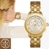 org_b90e1605-dfd9-4072-a605-308f8bdfc70b Tory Burch Classic Chronograph White Dial Gold Steel Strap Watch for Women - TBW1032