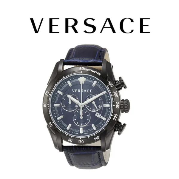 org_e346acb9-9cc0-46bf-878c-57520f3e83d0 Versace V-Ray Chronograph Quartz Blue Dial Black Leather Strap Watch For Men - VEDB00418