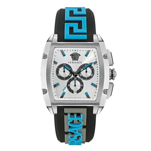pav5832er-22 Versace Dominus Chronograph Silver Dial Black Rubber Strap Watch For Men - VE6H00123