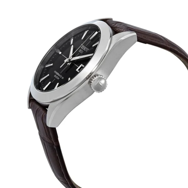Tissot Gentleman Powermatic 80 Silicium Black Dial Brown Leather Strap Watch For Men - T127.407.16.051.01