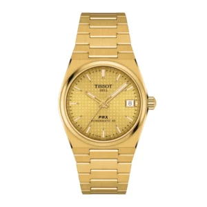 reloj-tissot-prx-powermatic-80-35mm-t1372073302100 Tissot PRX Powermatic 80 Gold Dial Gold Steel Strap Watch for Men - T137.207.33.021.00