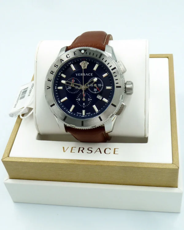 rj Versace Casual Chronograph Blue Dial Brown Leather Strap Watch for Men - VERG002-18