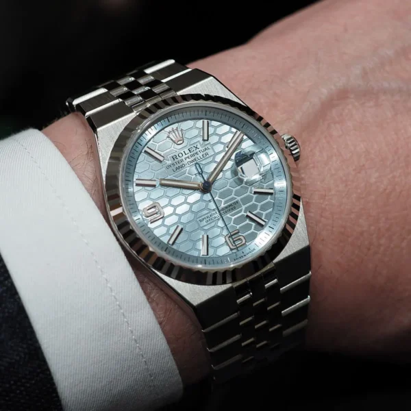 Rolex Men’s Land-Dweller Ice Blue Honeycomb Dial Watch