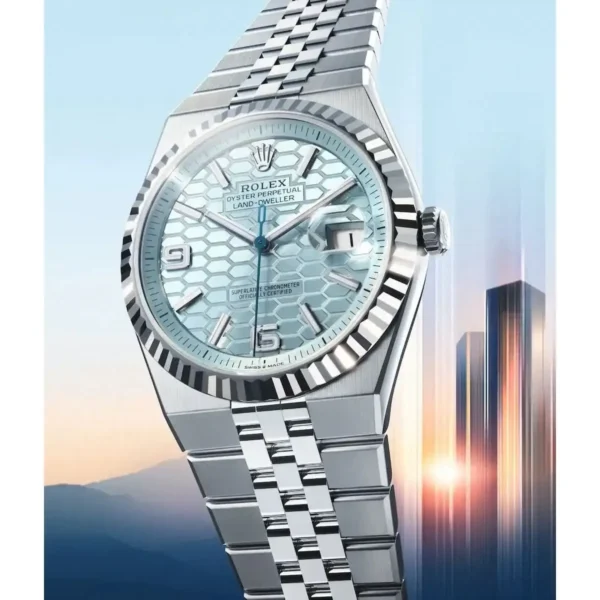 Rolex Men’s Land-Dweller Ice Blue Honeycomb Dial Watch