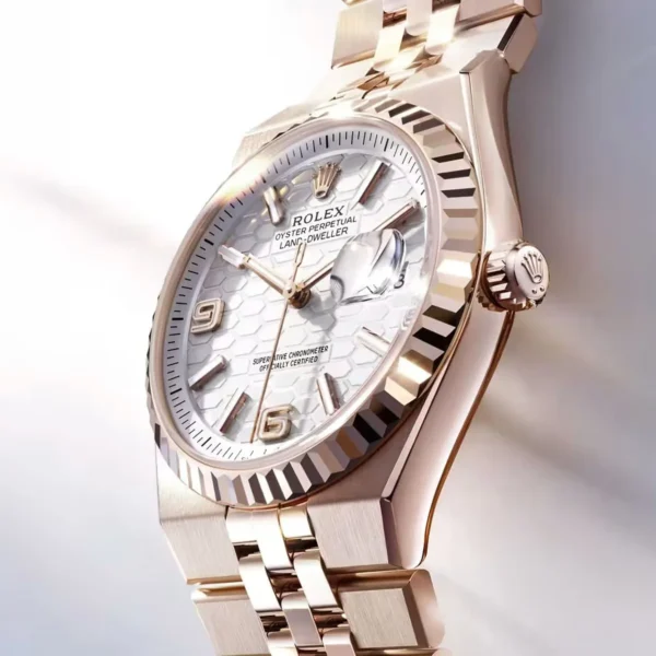 Rolex Men’s Land-Dweller Rose Gold Honeycomb Dial Watch