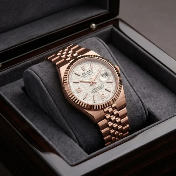 Rolex Men’s Land-Dweller Rose Gold Honeycomb Dial Watch