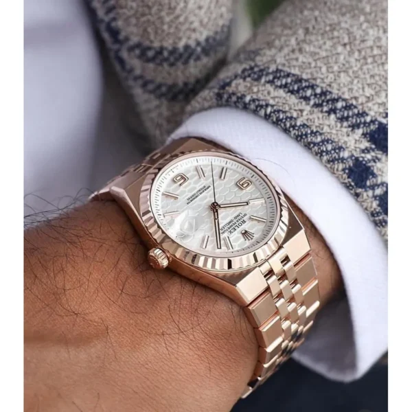 Rolex Men’s Land-Dweller Rose Gold Honeycomb Dial Watch