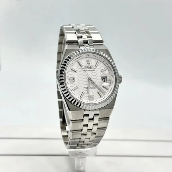 Rolex Men’s Land-Dweller Silver White Honeycomb Dial Watch
