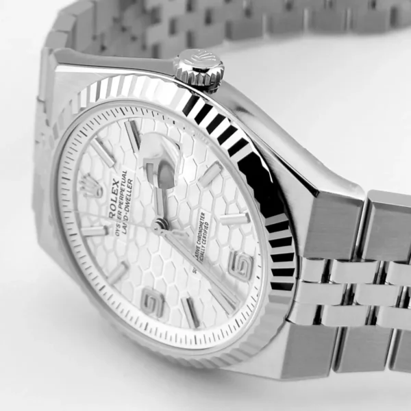 Rolex Men’s Land-Dweller Silver White Honeycomb Dial Watch