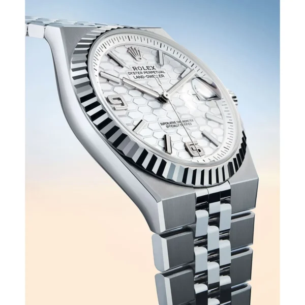 Rolex Men’s Land-Dweller Silver White Honeycomb Dial Watch