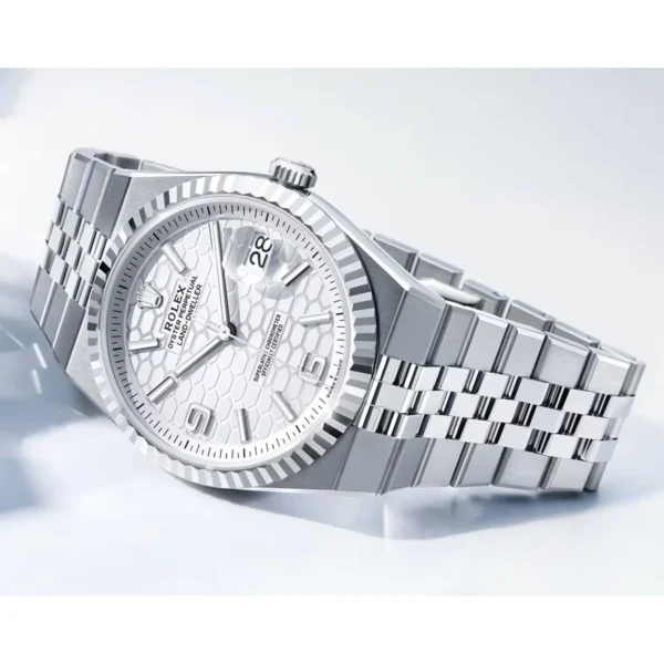 Rolex Men’s Land-Dweller Silver White Honeycomb Dial Watch