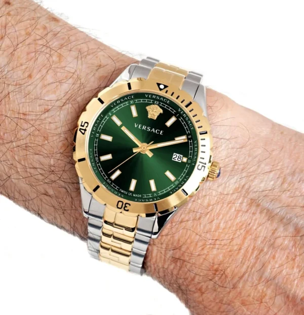 s-l1600_1_fff4832b-cf10-40d1-a9b9-40f9bb0cf97f Versace Hellenyium Quartz Green Dial Two Tone Steel Strap Watch For Men - VE3A00720