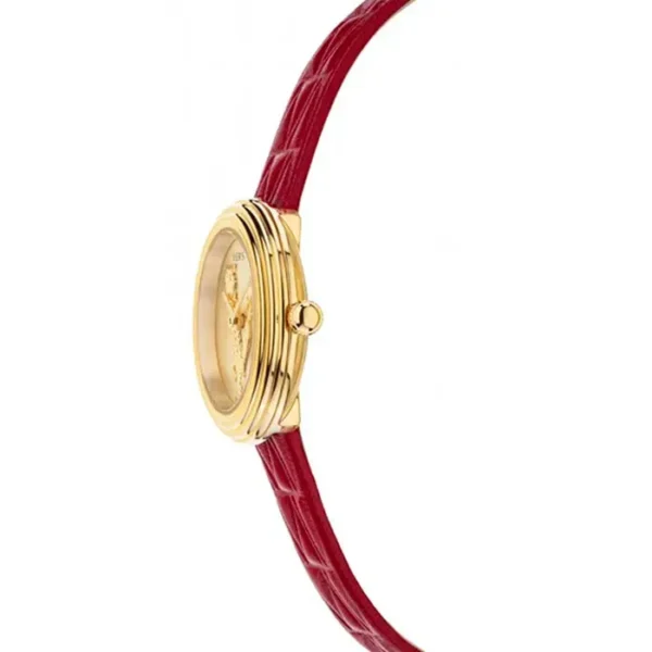 Versace Virtus Mini Quartz Gold Dial Red Leather Strap Watch For Women - VET300521