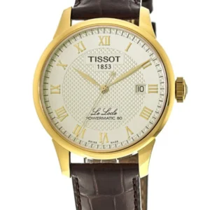 Tissot Le Locle Powermatic 80 Gold Dial Brown Leather Strap Watch For Men - T006.407.36.263.00