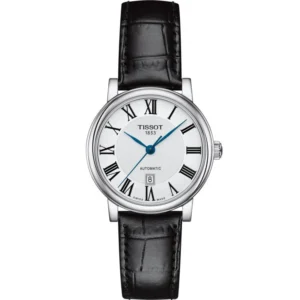 t122_207_16_033_00 Tissot Carson Premium Automatic Lady Silver Dial Black Leather Strap Watch for Women - T122.207.16.033.00