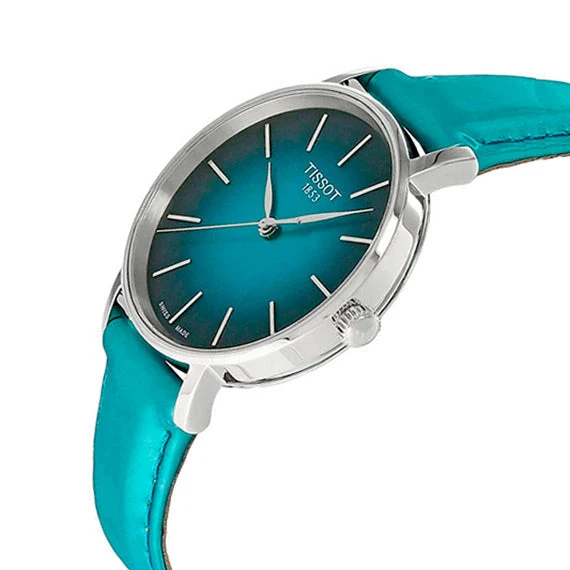 tissot-T143.210.17.091.00 Tissot Everytime Lady Green Dial Green Leather Strap Watch for Women - T143.210.17.091.00