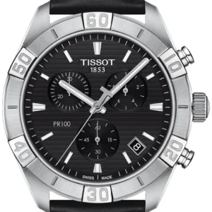 tissot_t101.617.16.051.00 Tissot PR 100 Sport Quartz Chronograph Black Dial Black Leather Strap Watch For Men - T101.617.16.051.00