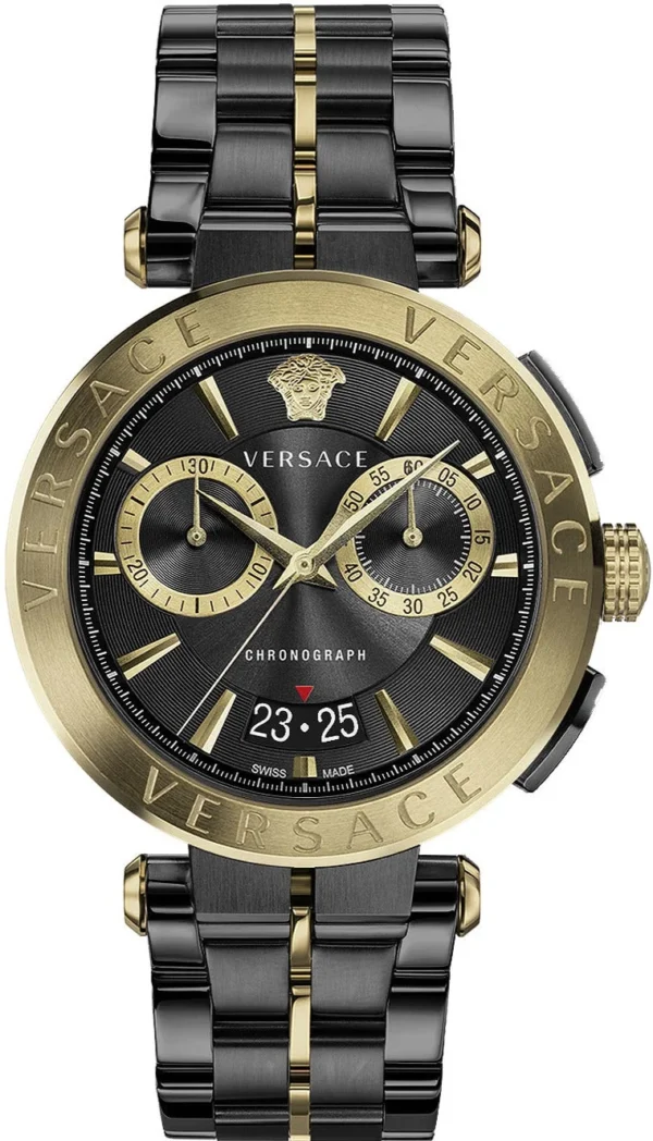 ve1d01620 Versace Aion Chronograph Black Dial Black Steel Strap Watch for Men - VE1D01620