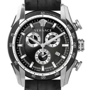 Versace V Ray Chronograph Quartz Black Dial Black Leather Strap Watch For Men - VE2I00121