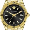 ve3a00820 Versace Hellenyium Quartz Black Dial Gold Steel Strap Watch For Men - VE3A00820