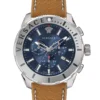verg00218 Versace Casual Chronograph Blue Dial Brown Leather Strap Watch for Men - VERG002-18