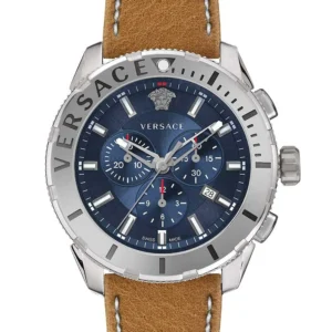 Versace Casual Chronograph Blue Dial Brown Leather Strap Watch for Men - VERG002-18