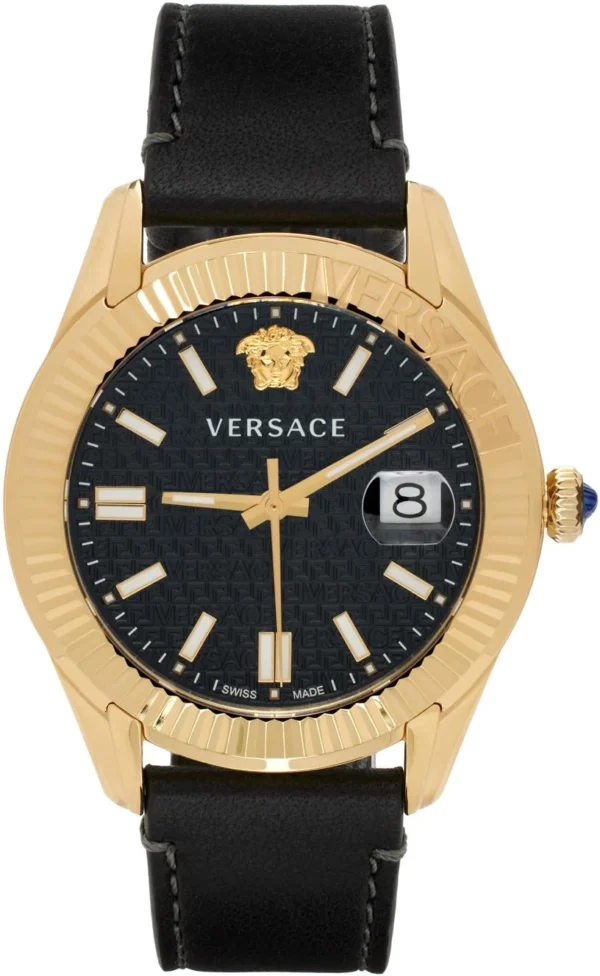 versace-BLACK-Greca-Time-Watch Versace Greca Time Quartz Black Dial Brown Leather Strap Watch For Men - VE3K00222