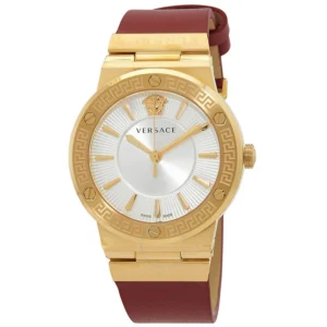 versace-greca-quartz-silver-dial-ladies-watch-vevh00420 Versace Greca Silver Dial Red Leather Strap Watch for Women - VEVH00420