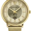Versace V Circle Quartz Gold Dial Gold Mesh Bracelet Watch For Men - VBP07017