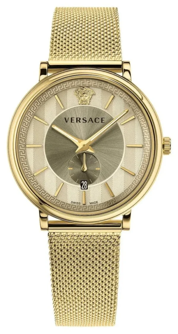 versace-mens-v-circle-yellow-gold-vbq070017-330641_1280x_8578eeef-43da-439a-aec5-005cfbe46ab4 Versace V Circle Quartz Gold Dial Gold Mesh Bracelet Watch For Men - VBQ070017