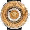 Versace V Metal Icon Gold Dial Black & Silver & Gold Strap Watch for Women - VLC020014
