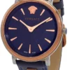 versace-vcircle-quartz-dark-blue-dial-ladies-watch-vbp090017 Versace V Circle Quartz Blue Dial Blue Leather Strap Watch For Women - VBP09017
