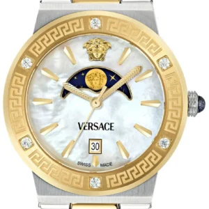 versace-ve7g00524-238242-1 Versace Greca Logo Moonphase Mother of Pearl Dial Two Tone Steel Strap Watch for Women - VE7G00524