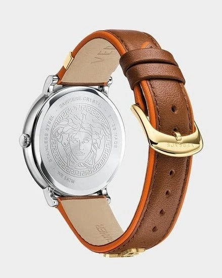 versace-versace-vbp070017-v-circle-ladies-watch-38 Versace V Circle Quartz Silver Dial Brown Leather Strap Watch For Women - VBP04017