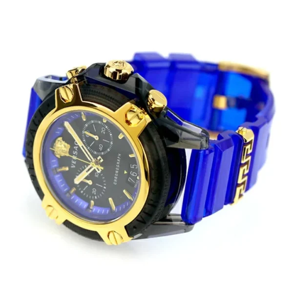 vez700521_3_ae666299-e52e-42b9-85f3-82228b53b264 Versace Icon Active Chronograph Black Dial Blue Rubber Strap Watch For Men VEZ700521