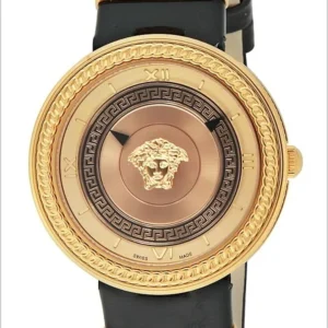 Versace V Metal Icon Gold Dial Black & Gold Strap Watch for Women - VLC030014
