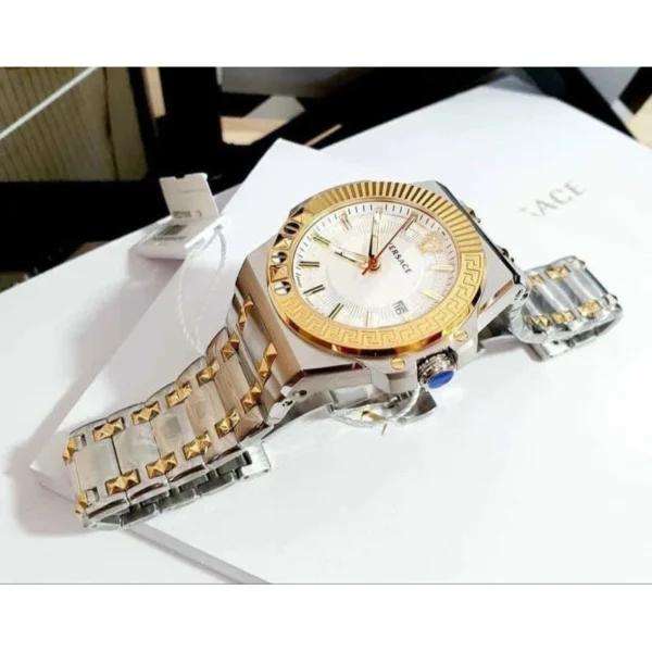 Versace Chain Reaction Quartz White Dial Two Tone Steel Strap Watch for Men - VEDY00519
