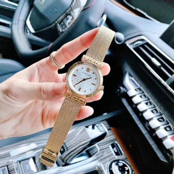 vn_file_5b27cfcf-c31d-499a-81dc-4f2e4b608241 Versace Meander Greca White Dial Gold Mesh Bracelet Watch for Women - VELW00820
