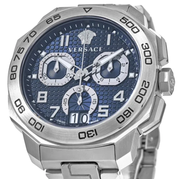 vqc090016_9e070c77-bab5-4e37-b401-cdd9104b5f3a Versace Dylos Chronograph Blue Dial Silver Steel Strap Watch for Men - VQC090016