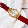 Versace Greca Silver Dial Red Leather Strap Watch for Women - VEVH00420