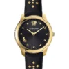 Versace Audrey Quartz Black Dial Black Leather Strap Watch for Women - VELR00319