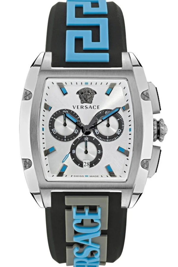 zegarek-meski-versace-dominus-chronograph-ve6h00123 Versace Dominus Chronograph Silver Dial Black Rubber Strap Watch For Men - VE6H00123
