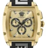 Versace Dominus Chronograph Gold Dial Black Silicone Strap Watch For Men - VE6H00223