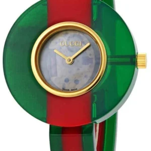 0-167292_fab0e770-cf49-482e-bccb-6e0df25d6dec Gucci Vintage Web Mother of Pearl Dial Two Tone Plastic Strap Watch For Women - YA143403