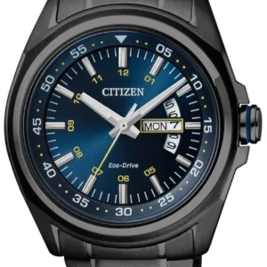 0-328552_140aa47f-de95-440b-9ec7-98bf8df21650 Citizen Eco Drive Blue Dial Black Steel Strap Watch For Men - AW0024-58LB
