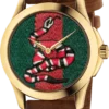 Gucci Le Marche Des Merveilles Green and Red Dial Brown Leather Strap Unisex Watch - YA1264012