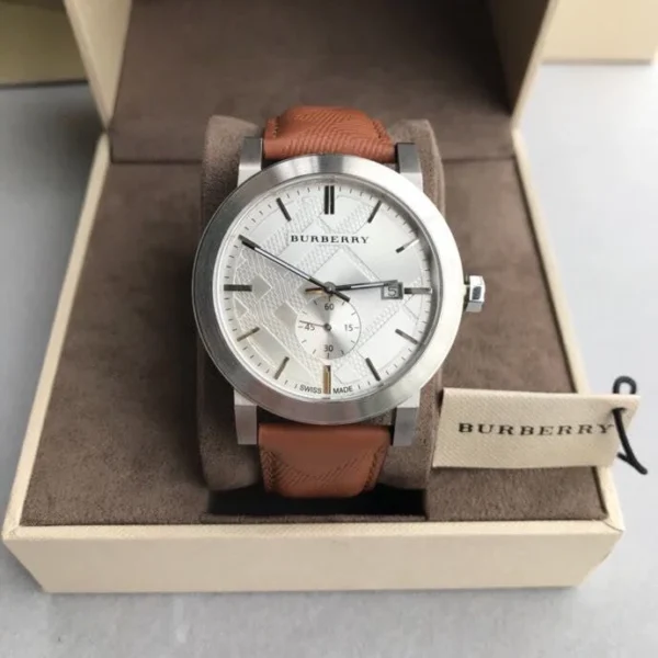 0025a9bd088c600e24738ec5bdf6175e-536632 Burberry The City Silver Dial Brown Leather Strap Watch for Men - BU9904