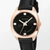 Gucci GG2570 Quartz Black Dial Black Leather Strap Watch For Women - YA142509
